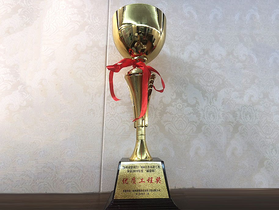 揚州誠德鋼管廠850設(shè)備基礎(chǔ)工程榮獲2018年度“誠德杯”優(yōu)質(zhì)工程獎